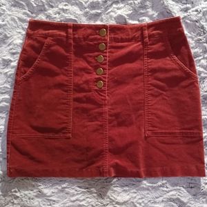 Red Mini Party Skirt With Buttons & Pockets